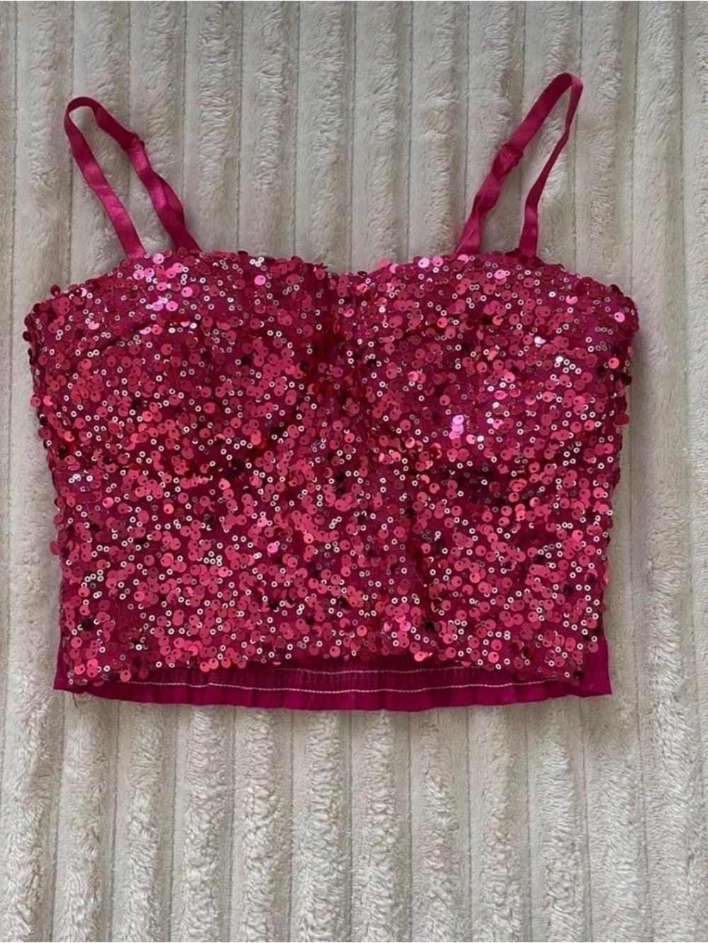 Body Central Hot Pink Sequin Crop Cami